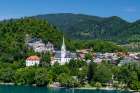 A view of the town of Bled and Saint Martins church Bled-Slovenia Art Print
